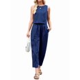 thumbnail image 3 of Womens Checker Set 2 Piece Beach Vacation Outfit Summer Tank Top Pants Suit Blue M, 3 of 10