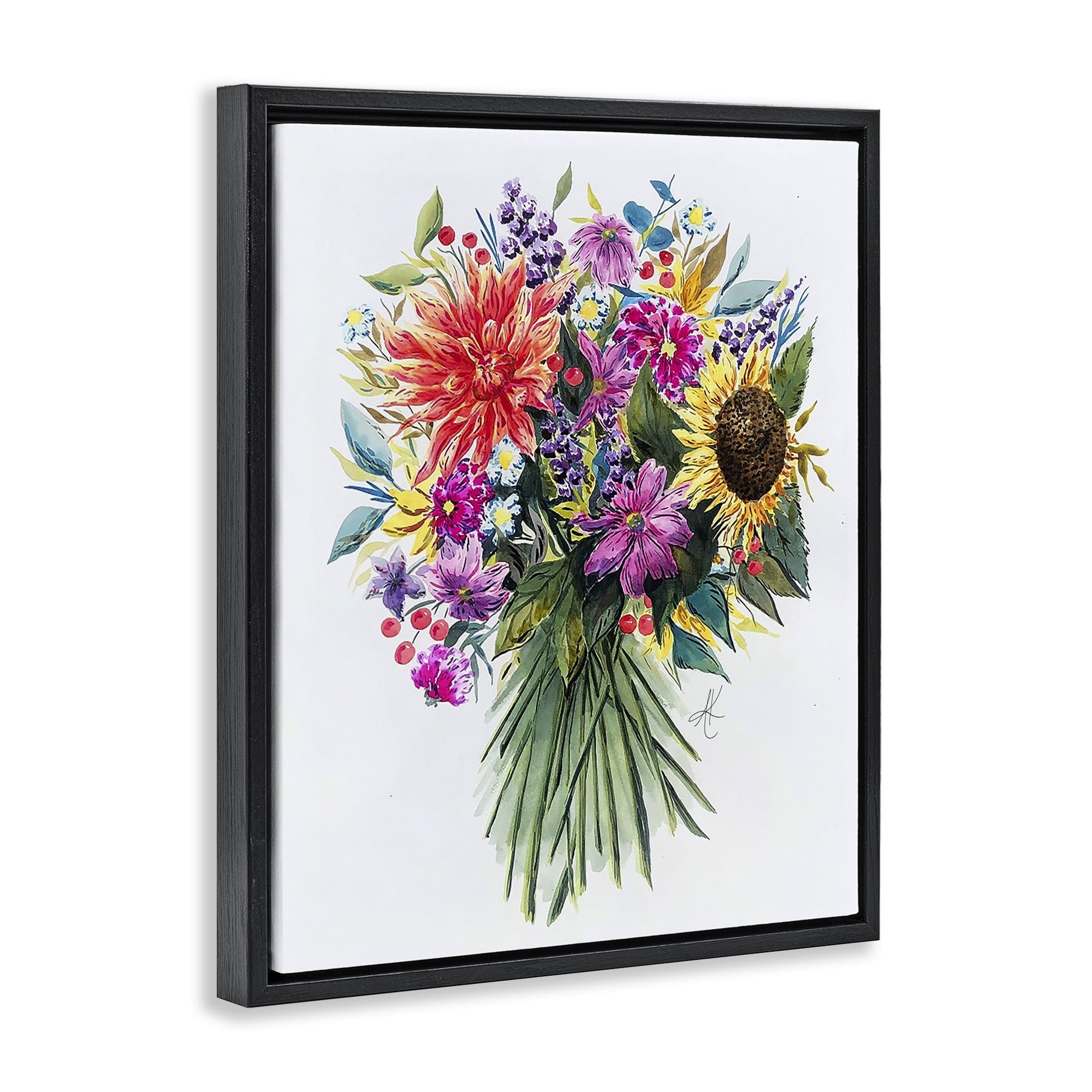 Stupell Industries Bright Wildflower Bouquet Botanical & Floral Painting Black Floater Framed Art Print Wall Art, 17 x 21