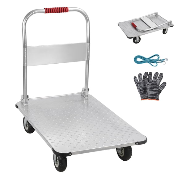 Platform Truck, 36" x 24" Foldable Steel Hand Push Cart Dolly, 2000lbs Capacity Heavy Duty Moving Flatbed Cart with 6'' Swivel Wheels for Groceries, Garage, Warehouse
