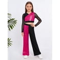 thumbnail image 5 of SiiRoh Girls Sequins Long Sleeve Cropped Top with Wide Leg Pants Sparkly Color Block Hip Hop Street Dance Outfits Hot Pink 8, 5 of 7