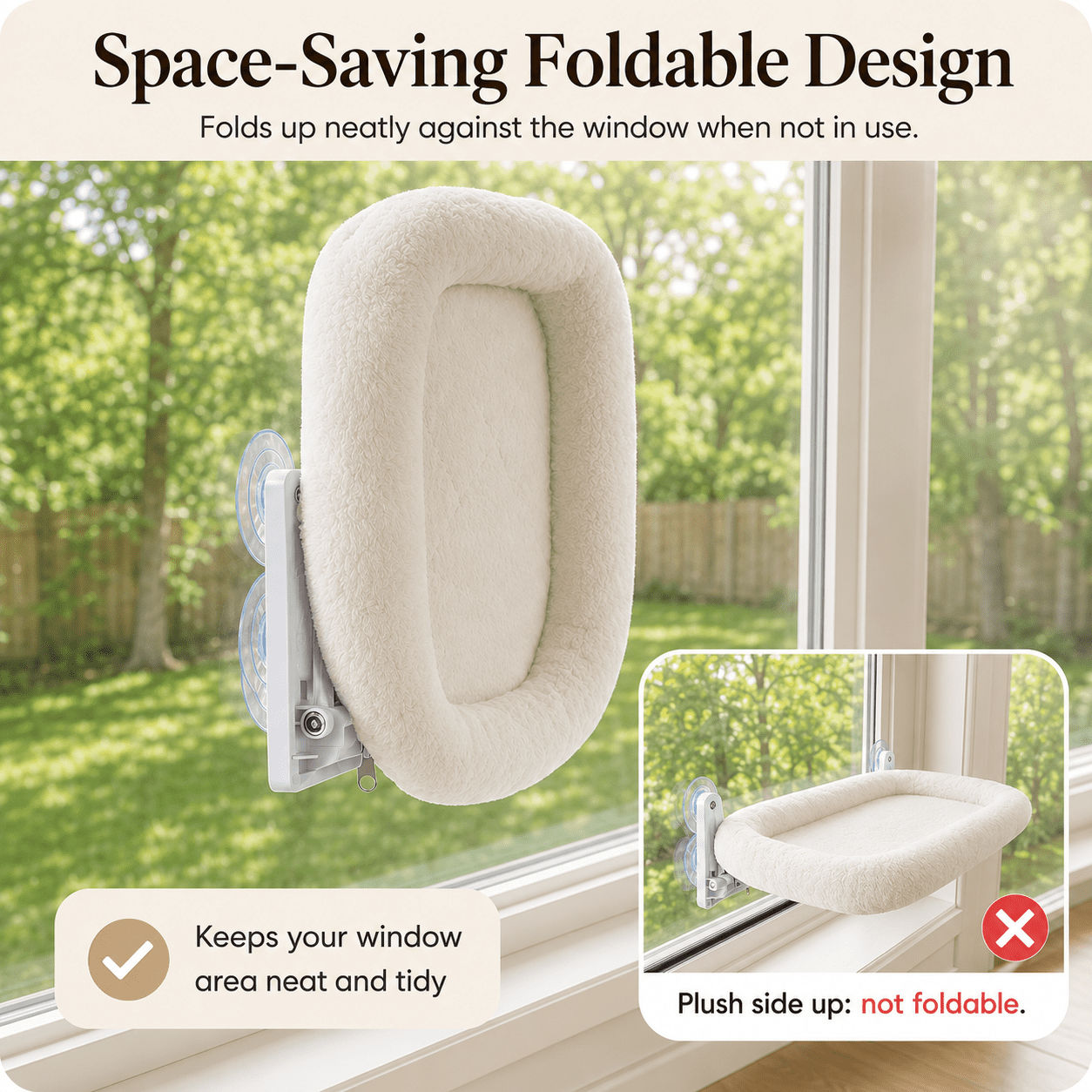 L&W BROS. Cat Window Perch with Soft Cushion, Foldable Cat Window Hammock Hold up 50 lb, Machine Washable, Easy to Assemble, White
