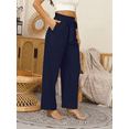 thumbnail image 5 of Gleelaud Women's Wide Leg Pants with Pockets Lightweight High Waisted Adjustable Tie Knot Loose Trousers Navy Blue, 5 of 7