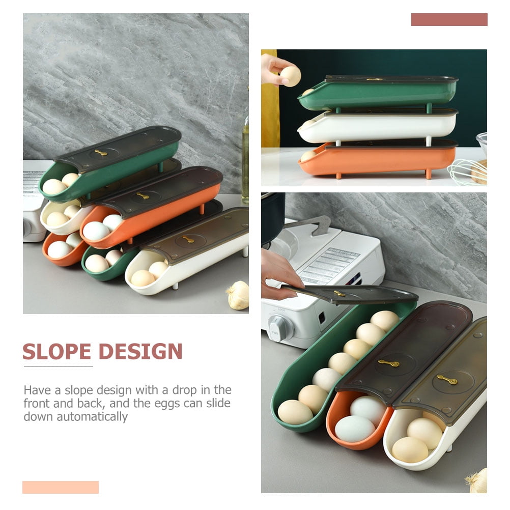 OUNONA 3pcs Stackable Egg Holders Auto Scrolling Egg Bins Kitchen Refrigerator Organizers