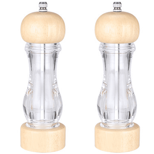 Molinillo de sal y pimienta acrílico, molinillo de pimienta manual, agitadores de madera con núcleo de cerámica ajustable Vhermosa Utensilios de Cocina
