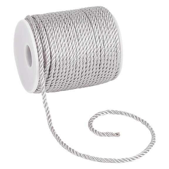 1Roll 3-Ply Polyester Twisted Cord Milan Cord for Home Decoration Upholstery Curtain Tieback Light Grey 3mm about 32.81 Yards(30m)/Roll