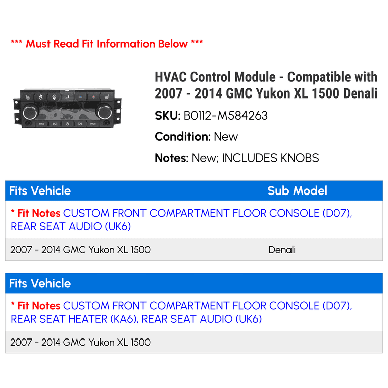 2 Replacement for GMC Yukon XL 1500 2500 - 2007 2008 2009 2010