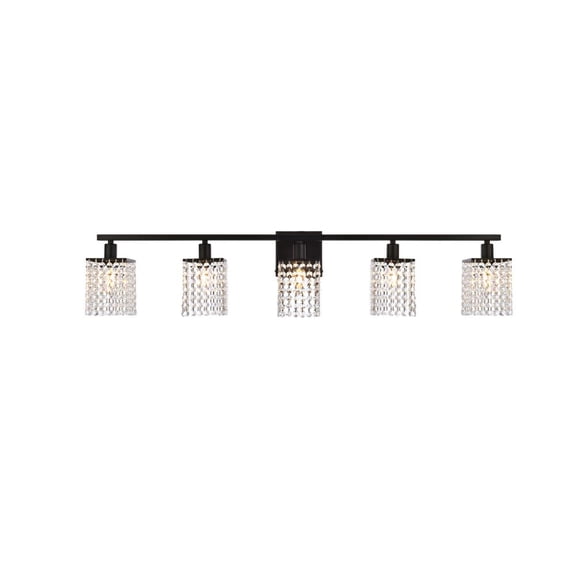 Modern Home Decorative Iron Phineas 5 Lights Bath Sconce In Black With Clear Crystals