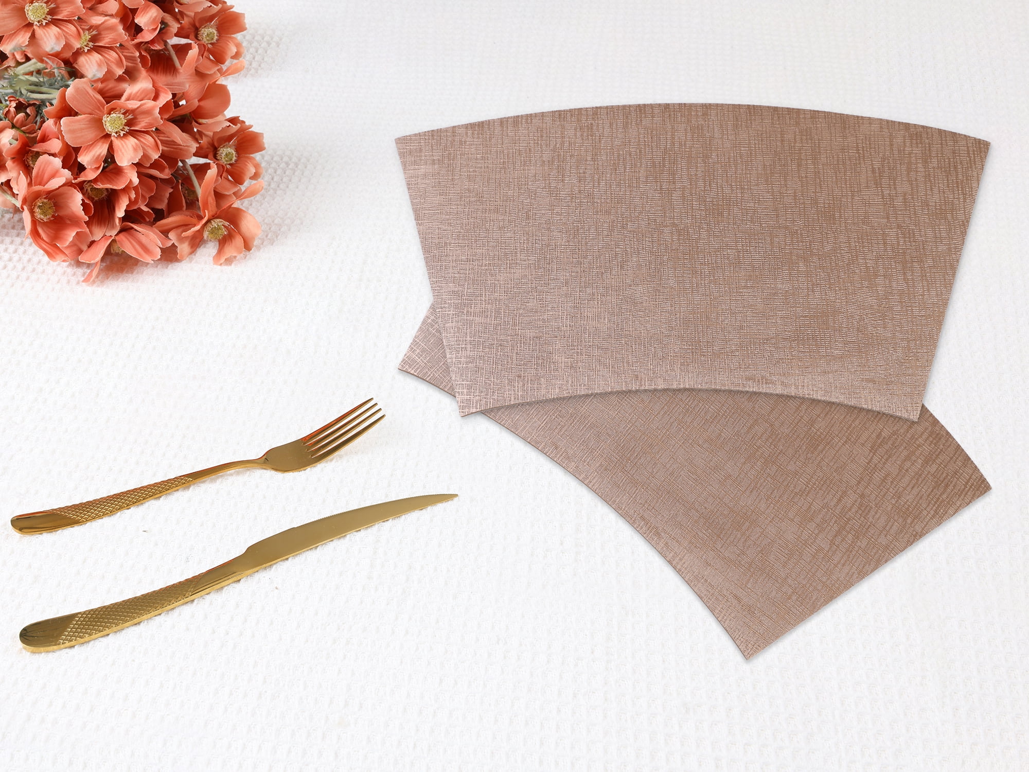 Unique Bargains 6 Pack Place Mats Faux Leather Placemat for Dining Table Champagne 20x12in