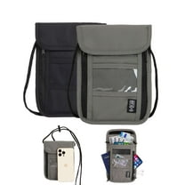 LAVA Travel Neck Wallet with RFID Blocking Passport Holder Card Wallet for Family Women Men Gray