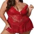 thumbnail image 2 of Nuisette Sans Manches Dos Nu Col en V Dentelle Florale avec String Grande Taille, 2 of 6