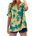 thumbnail image 1 of Vhkiploz Summer Tops for Women Printed V-Neck Short Sleeve Button Down T-Shirts Business work Vacation Casual Loose Tunics Blouse Roll-Up Sleeve Daily Top, 1 of 5