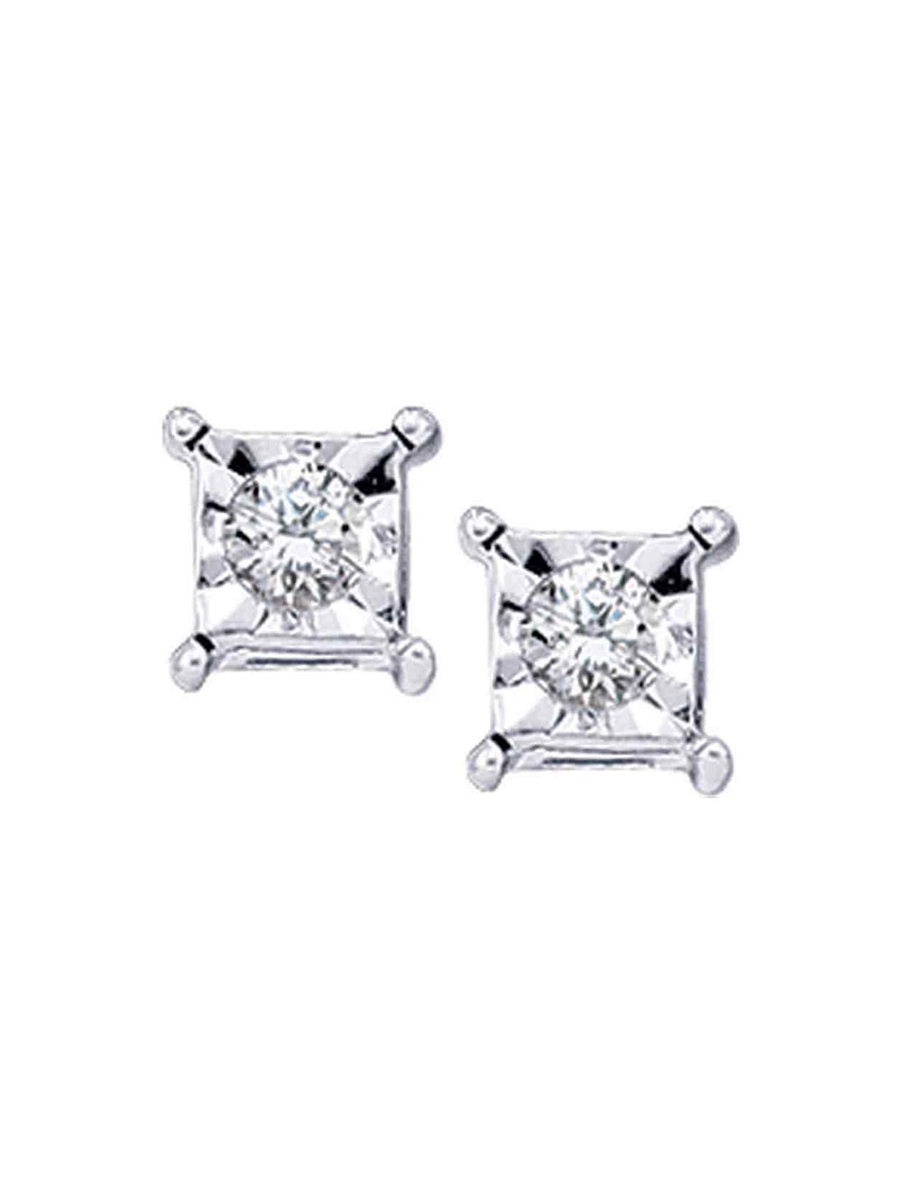 3Gems Jewelers 10kt White Gold Womens Round Diamond Solitaire Earrings 1/20 Cttw