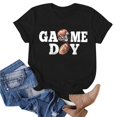 thumbnail image 4 of TSADFHJI Hauts Femmes Tendance Sortie T-Shirt à Manches Courtes Col Rond Imprimé Lettre Rugby TG Noir, 4 of 5