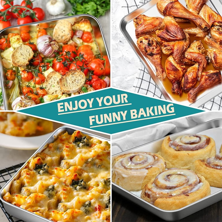 Flunyina 12-Inch Baking Sheets With Cooling Rack Set – 2 Stainless Steel Pans & 2 Racks For Cooking, BBQ, Draining