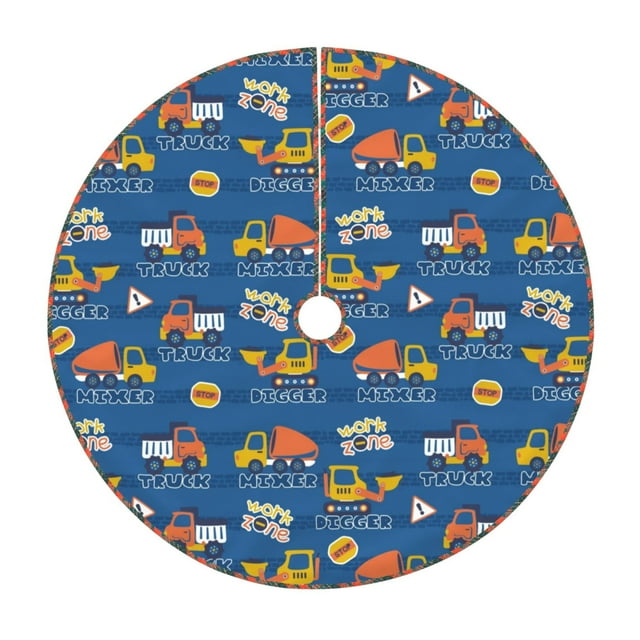 Fotbe Construction Vehicles Pattern Christmas Tree Skirt, Tree Skirts Plush Christmas Decorations, Christmas Tree Skirts Xmas Decorations Holiday Party Decor-30"