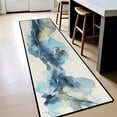 thumbnail image 5 of Teal Blue Gold Ink Wash Runner Rug, 60x18 Inches Modern Abstract Watercolor Long Floor Mat, Non-Slip Washable Art Rug for Entryway Kitchen, 5 of 9