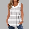 thumbnail image 5 of Rutainlusire Women's Tops Trendy Comfy Striped Contrast Trim V Neck Pleated Tank Top 2026 Women's Striped Print Sleeveless Pleated Buttoned Patchwork V-Neck Padded Top, 5 of 5