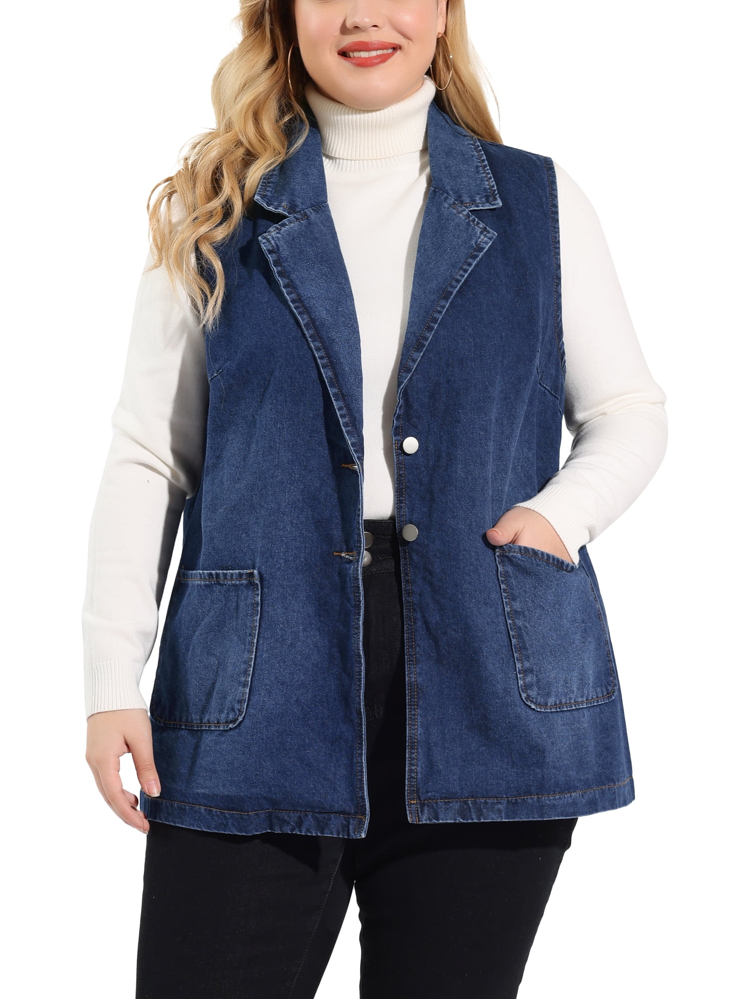 Plus Size Denim Vest Agnes Orinda For Women Lapel Sleeveless