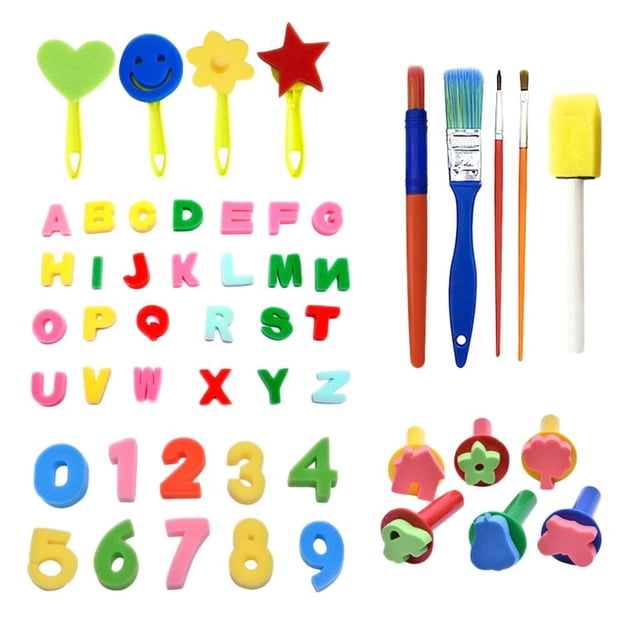 De Cepillos De Pintura De Esponja De Aprendizaje ños, 50 Piezas De Esponja Dibujo Formas De Pintura Pinceles Artesanales ño perfecl Kit de pinceles de pintura de esponja