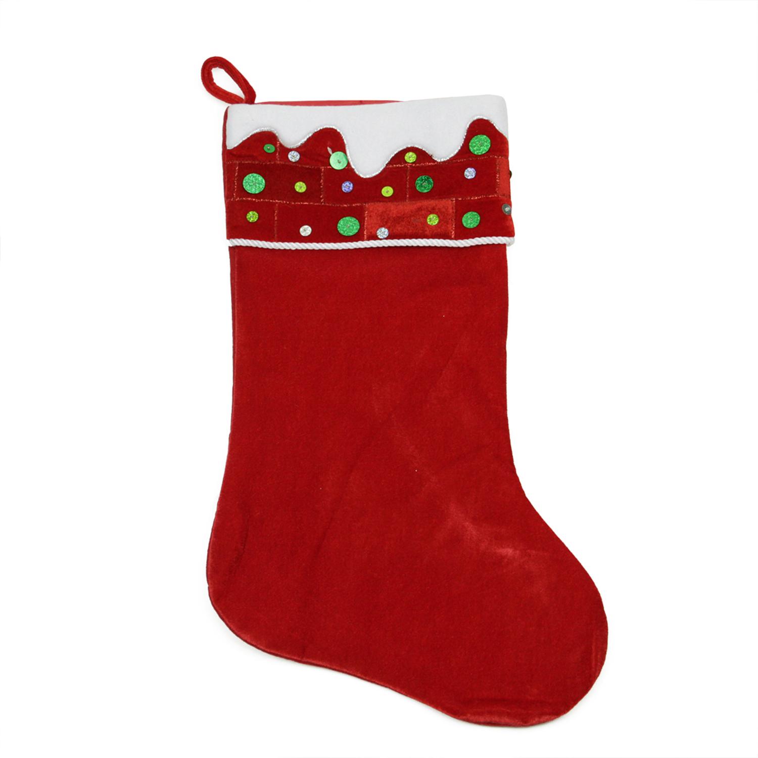 24" Large Red and White Sequined Velveteen Christmas Stocking Walmart