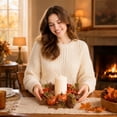 thumbnail image 4 of Pumpkins Maple Leaves Candle Rings Wreaths with Pip Berry Fall Candle Rings Thanksgiving Day Ring Holder Mini Autumn Artificial for Wedding,Door Tabletop Decoration (A), 4 of 5