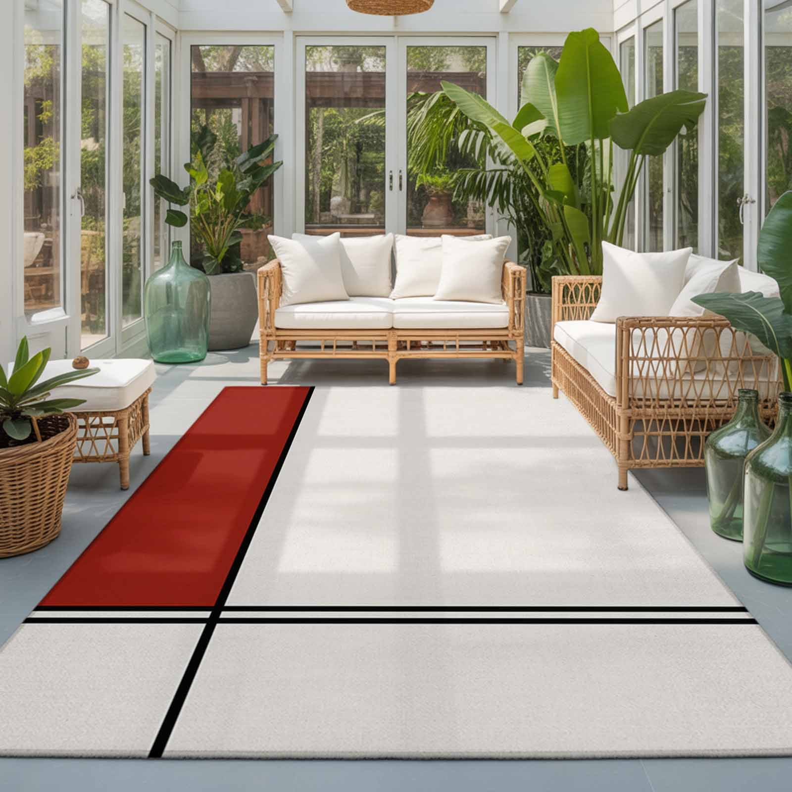 Area Rug 4x6ft Geometric Abstract Minimalist Splicing Art Washable Rugs for Living Room Bedroom Line Black Stripe Color Block Soft Non-slip Area Rugs Rectangle Floor Carpet for Dining Room