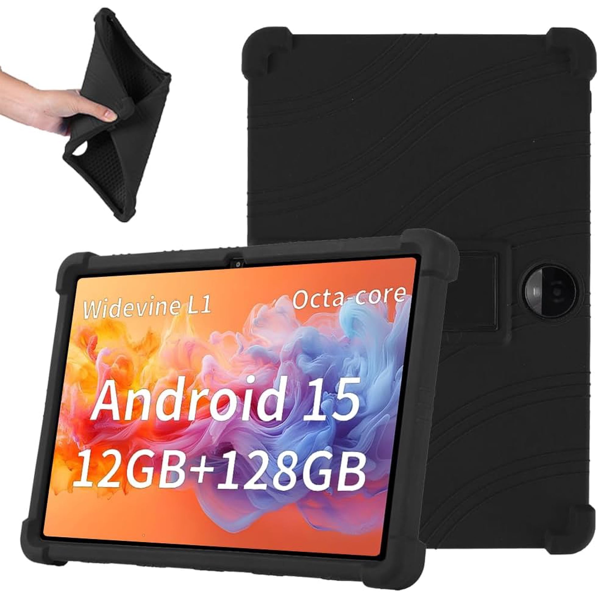 FIEWESEY Compatible with TUOHAITIME Android 14 Tablet 2025/WXUNJA C5-PTB-LAN/AIRPROTABLET C5-JZB/COLORROOM C5/JIKOCXN C5 11 inch Tablet Case Silicone Hybrid Cover with Stand Kids Friendly - Black