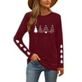 thumbnail image 4 of Christmas Tree Shirt Women Christmas Embroidered Trees Long Sleeve Shirts Gift Xmas Graphic Tee Tops, 4 of 7