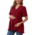 thumbnail image 4 of Women Maternity Blouses Boho Ruffled V Neck Short Sleeve Shirts Flowy Loose Casual Tops Clothing 2025 Dark Red 2XL, 4 of 5