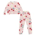 thumbnail image 4 of Yuyamidu Cherry Pajama Set of 2 Women's Long Sleeve Night Top & Long Pants with Pockets Size S Daisy Crewneck Sleepwear for Athletic Yoga Jogger, Pink, 4 of 7