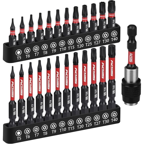25-piece Torx Bit Set, 1''&2.5'' Security Tamper Proof Torx Impact Screwdriver Bits, T5-T40 CNC Machined Magnetic Tips, S2 Steel Star Bit, High Torque Strength Precision Tools with Storage Box