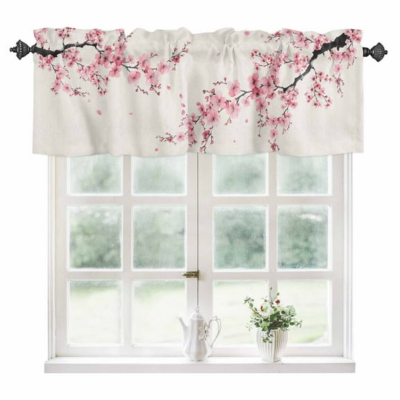 Cherry Blossoms Kitchen Valances for Windows 60x18 Inch Kitchen Curtains Valances Rod Pocket Pink Flower Floral Spring Nature Country Bathroom Window Valances for Window Treatment Decor