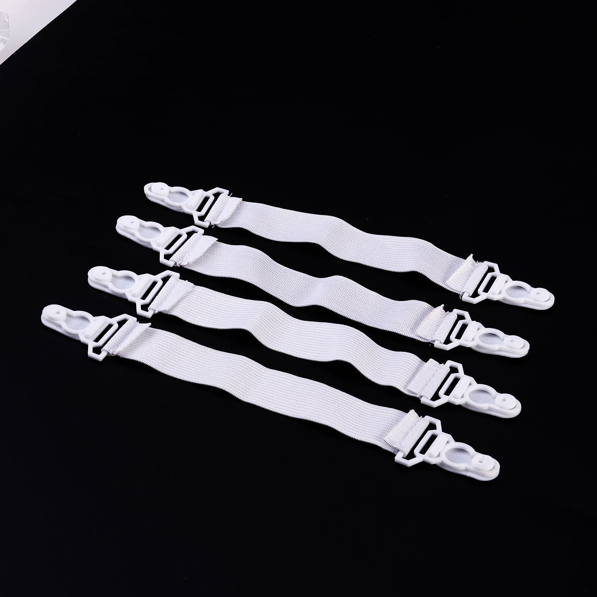 White IMIKEYA 4pcs Garter Style Elastic Bed Sheet Grippers Garter Fastener Straps with Rubber Button Hook & Clasp