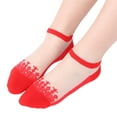 thumbnail image 2 of Wuxian Cozy Socks Lace Rose Pattern Ankle Socks Low Cut No Show Hollow Ruffle Non Boat Sock Soft Comfy Dailywear,Red,One Size, 2 of 4