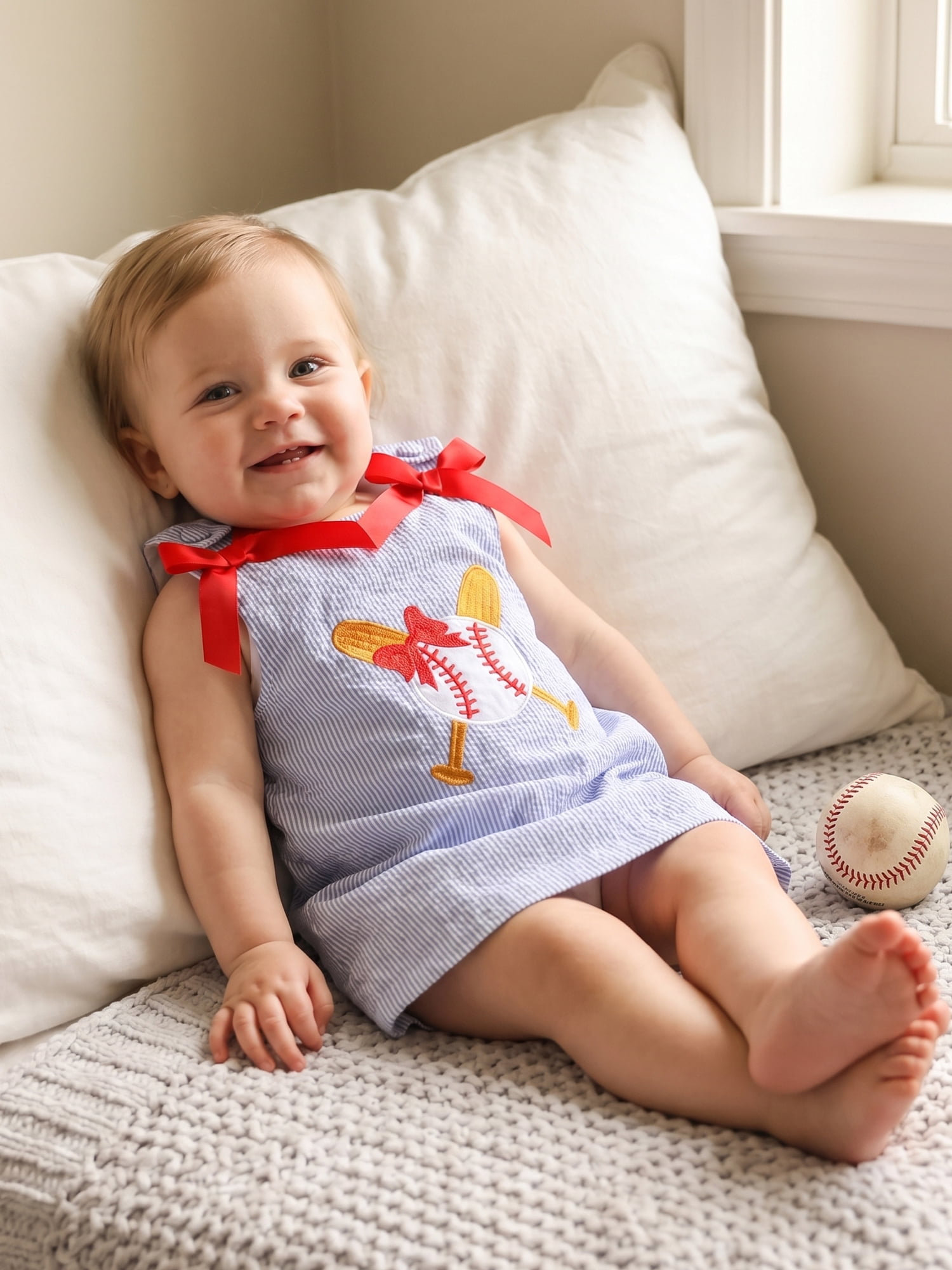 BemeyourBBs Toddler Baby Girl Summer Striped Tank Dress Overalls 6 12 18 24 Months 2 3 4 5  Years Cute Baseball Embroidery Cute Bow Sleeveless Overalls Casual Dress