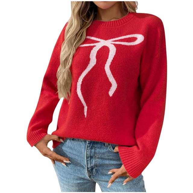 JMYHOAM Chandails pour Femmes Chandails Décontractés Col Rond Imprimé Mode Chandail à Manches Longues