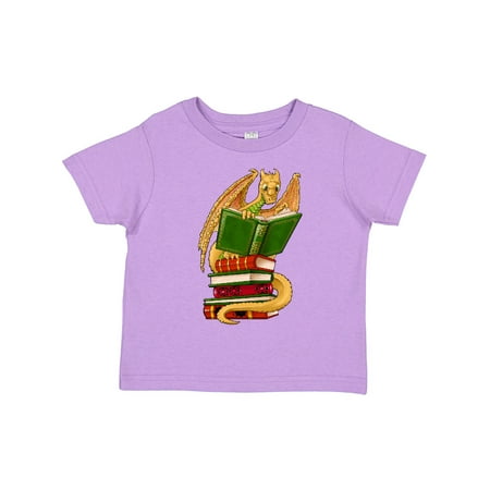 

Inktastic Well-Read Cute Gold Dragon Reading Books Boys or Girls Toddler T-Shirt