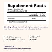 EZ Melts Dissolvable Melatonin, 5 mg, Sugar-Free, 2-Month Supply, Cool Mint-Flavored - 1 Pack