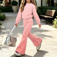 thumbnail image 7 of CYRBOKO Girls 2 Piece Outfit Sets Size 7-8, Gradient Color Fall Winter Casual Elastic Waist Long Sleeve Tops and Flare Pants Watermelon Red, 7 of 7