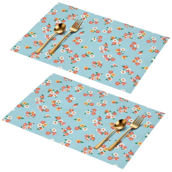 Placemat, Pioneer Flower Floral Print Pattern Place Mats Table Mat Set Of 2, PVC Washable Placemats for Party Kitchen Dining Decoration, 18x12 Inch, Fade Resistant
