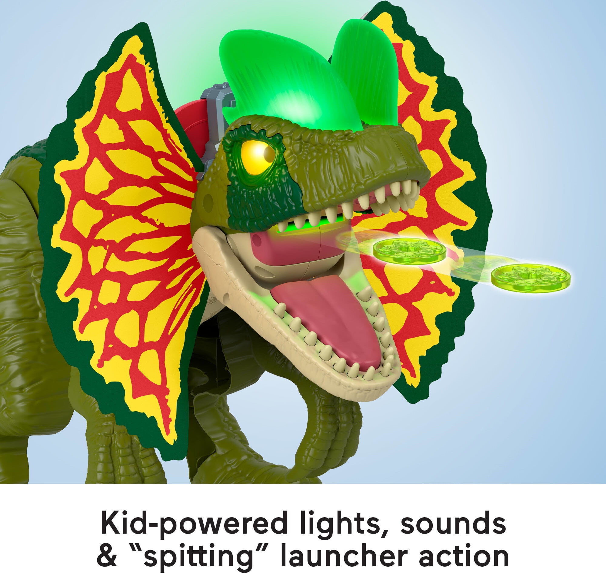 Imaginext Jurassic World Thrash Attack Dilophosaurus Dinosaur Toy with Lights & Sounds for Kids  (图5)