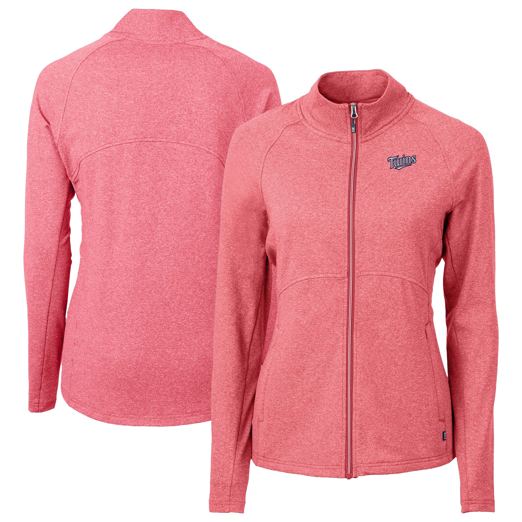Women's Cutter & Buck Heather Red Minnesota Twins Throwback Adapt Eco Knit Hybrid Recycled Full-Zip Jacket