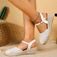 thumbnail image 2 of Womens Espadrilles Woven Closed Toe Wedge Sandals Classic Summer Cork Wedges Heels with Ankle Strap Thick Sole Dressy Beach Shoes White Size 8.5, 2 of 8