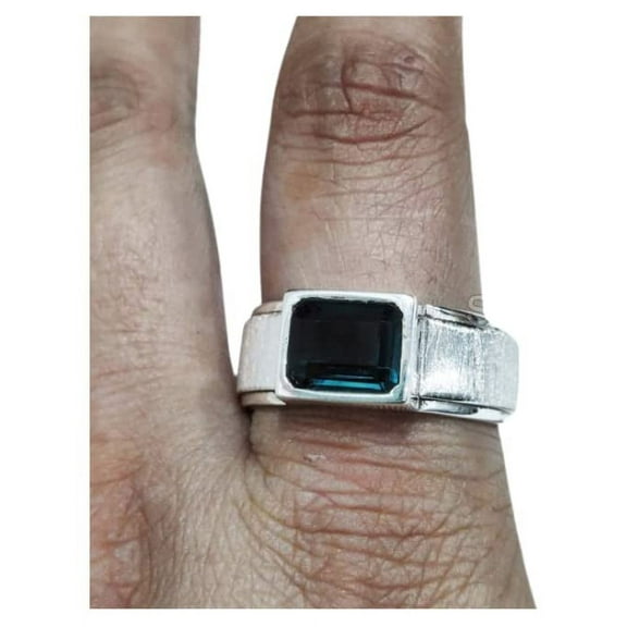 Blue Topaz Band Ring, Natural London Blue Topaz, November Birthstone Topaz, Silver Jewelry, 925 Silver Ring, Birthday Gift, Heavy Mens Ring, Matte Finish Mans Ring, Christmas, Mens Signet Ring