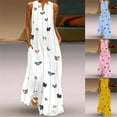 thumbnail image 2 of BJYX Robe Femmes Casual en Vrac Sans Manches Papillon Imprimé Longue Robe Vintage V-Cou Poche Été Bohème Robe de Soleil, 2 of 4