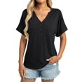thumbnail image 4 of Camiseta TICTICMISS para mujer, cuello en V, manga corta, negra, 4 of 6