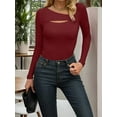 thumbnail image 3 of Weardear Long Sleeve Ribbed Slim Fit T Shirts for Women Fashion Fall Clothes Cutout Neck Tee Holiday Tops, 3 of 7