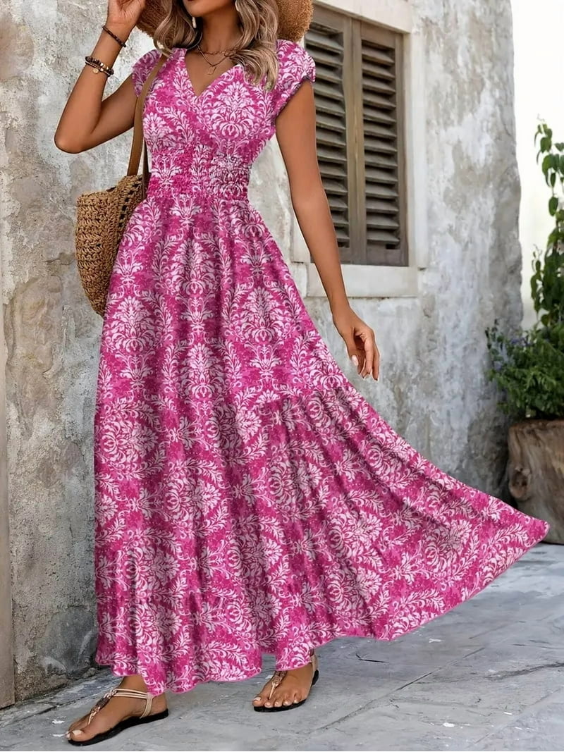 knee length dresses for ladies Marlo Lime Floral Print High-Neck Maxi Dress – Club L London main image 0
