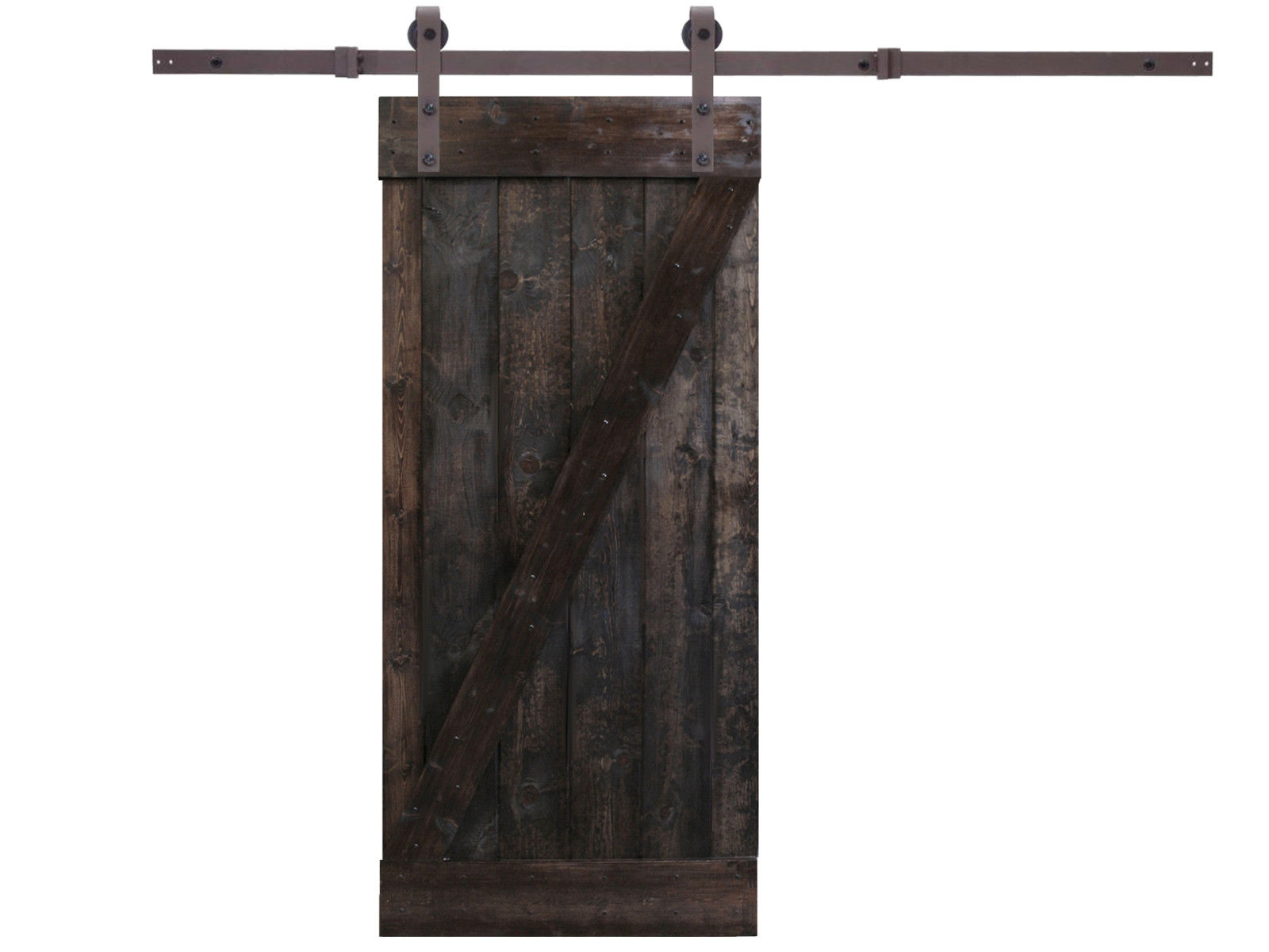 Calhome 36 in. x 84 in. Z-Bar Dark Walnut Stained Solid Knotty Pine Wood Interior Sliding Barn Door with Sliding Hardware Kit