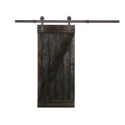 Calhome 36 in. x 84 in. Z-Bar Dark Walnut Stained Solid Knotty Pine Wood Interior Sliding Barn Door with Sliding Hardware Kit
